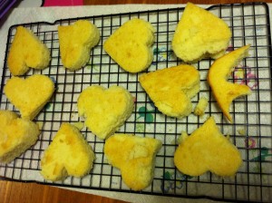 Cut cakes into heart shapes with cookie cutter